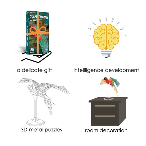 Piececool 3D Model Kits Scarlet Macaw Metal Model Puzzles Halloween Gifts Kits - Picture 7 of 10