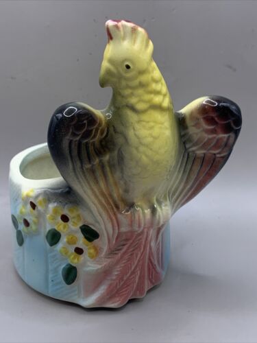 Vintage Mid Century American Bisque Pottery Cockatoo Parrot Bird Planter 5.75”T - Picture 1 of 8