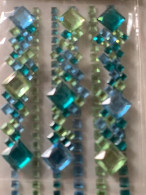 CRYSTAL STICKER 2 SHEETS CLUSTERS BLUE AQUA BLUE GREEN GEMSTONES  MULTI-SIZE 9PC