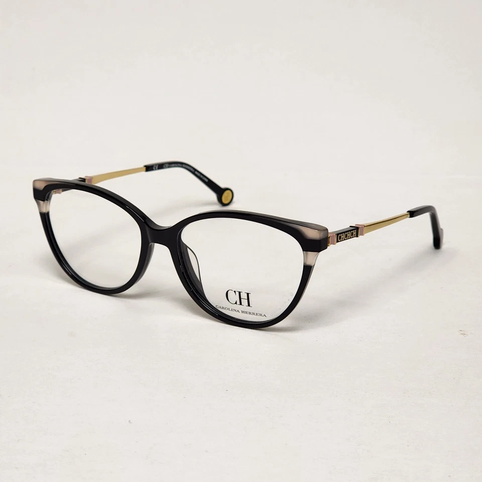 Carolina Herrera VHE851K Women's Round/Cat Eye Glasses in Black/Gold | 53mm - Image 2 of 4