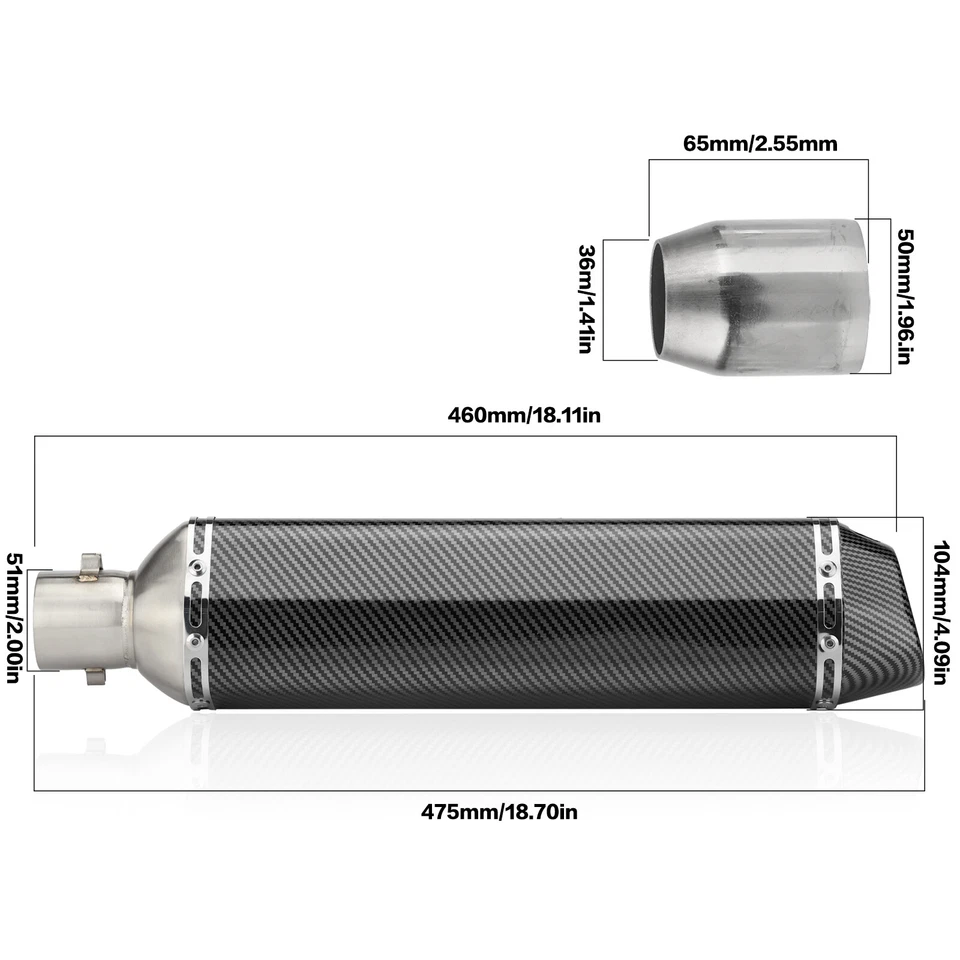 470mm Slip on Exhaust Muffler Pipe DB Killer For 38-51mm Universal Motorcycle - Image 2 of 4