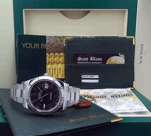 ROLEX-Mens-18kt-White-Gold-amp-Stainless-DateJust-II-Black-Roman-116334-SANT-BLANC