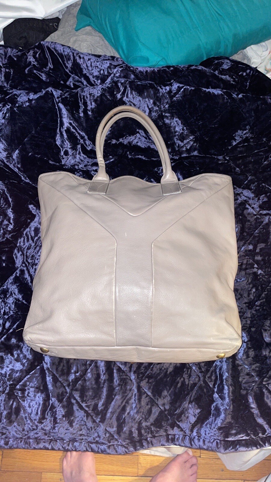 Borsa shopping Saint Laurent grigia da donna in pelle