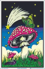 Mushroom Butterfly Blacklight Poster - 23 x 35