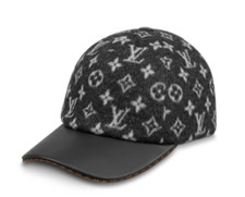 Louis Vuitton Carry On Cap Black Grey Wool Monogram LV Logo Sun Baseball Hat L