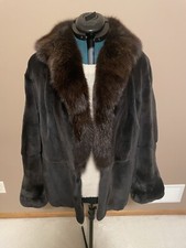 York Furs Sheared Mink Fur Coat Jacket Stroller Med Full Fox Collar.