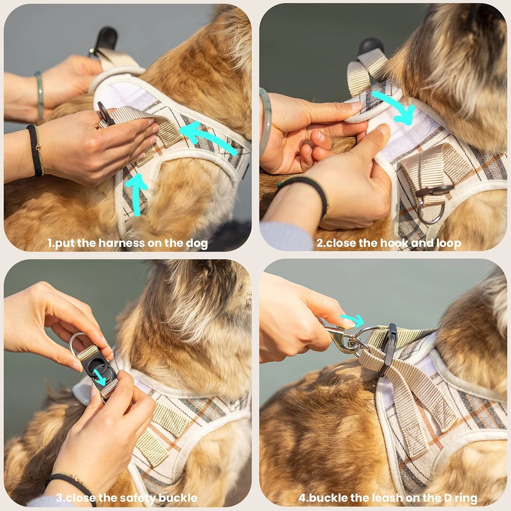Dog Harness for Small Dogs - Plaid No Pull Dog Vest Harness and Lea... Fast Ship