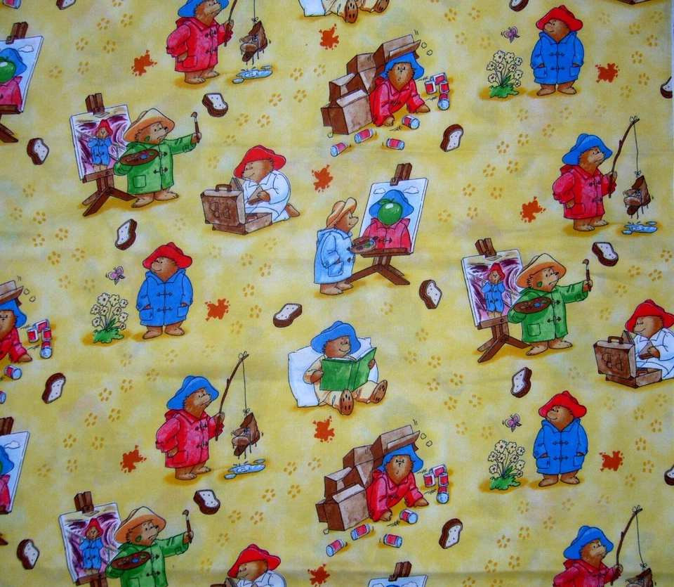 PADDINGTON BEAR  CHILDRENS BOOK YELLOW 100% COTTON FABRIC MATERIAL 9" PIECE - Image 2 of 2