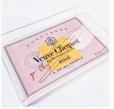 Classic Veuve Brut Champagne ''Rose All Day'' Small Acrylic Tray, 9.5'' x 6.5''