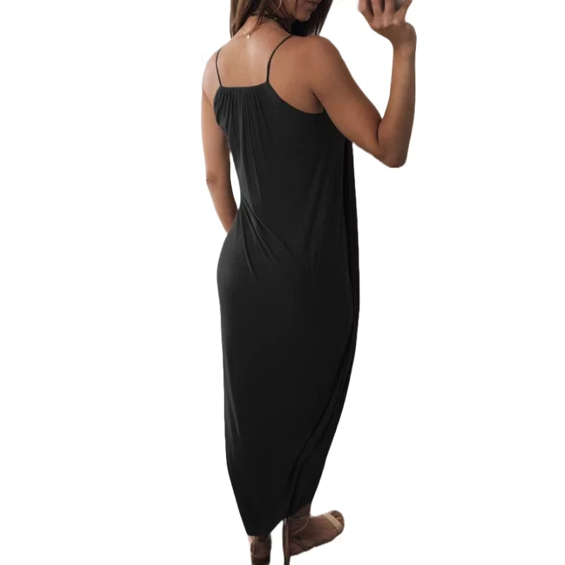 Чистый цвет с бретелью через шею платье - неравномерный кромки длинное платье для элегантных случаев - Изображение 2 из 4