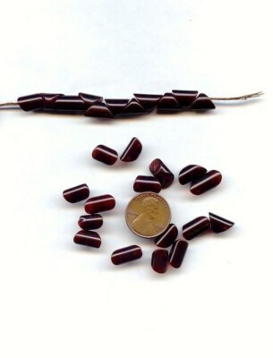 24 VINTAGE GLASS GARNET HANDMADE SLANT ENDED SMOOTH TUBE BEADS D113