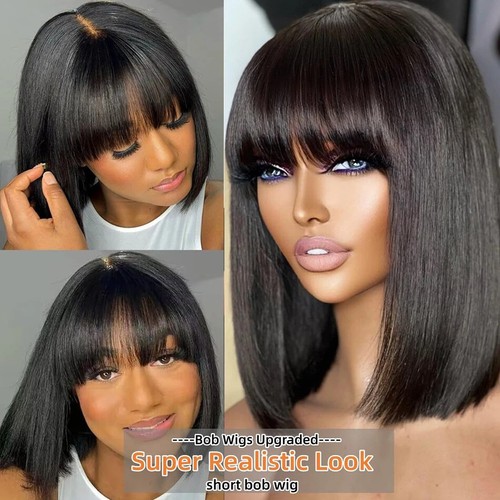 New 3X1 Middle Part Lace Wig Bob Wigs Wigs with Bangs Human Hair Wigs for Women - Picture 9 of 16