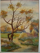 Ukrainian Soviet USSR Watercolor Painting landscape realism impressionism tree
