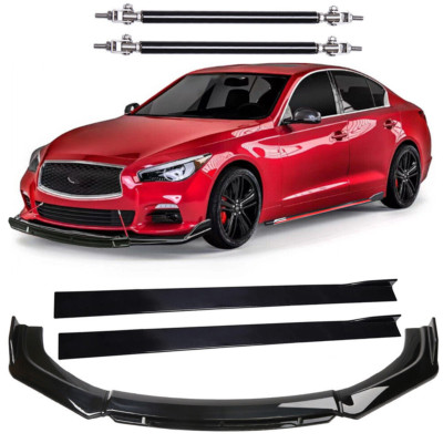 Front Bumper Spoiler Splitter Lip Side Skirt /Strut Rods For INFINITI Q50 Q60