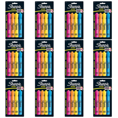 Pack of (12) New Sharpie Accent Tank-Style Highlighters, 4 Colored Highlighters