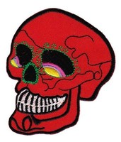 Bg47★Totenkopf Rot Halloween AufnäHer Zum AufbüGeln BüGelbild Patch 7,2 X 8,5 Cm