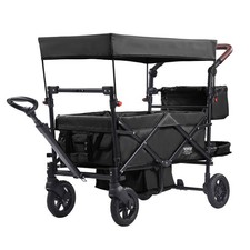 Wagon Stroller for 2 Kids, Push Pull Quad Collapsible Stroller with Adjustable H