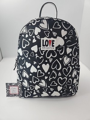 NWT Brighton Limited Edition ENDLESS LOVE Backpack Book Bag HEARTS Black & White