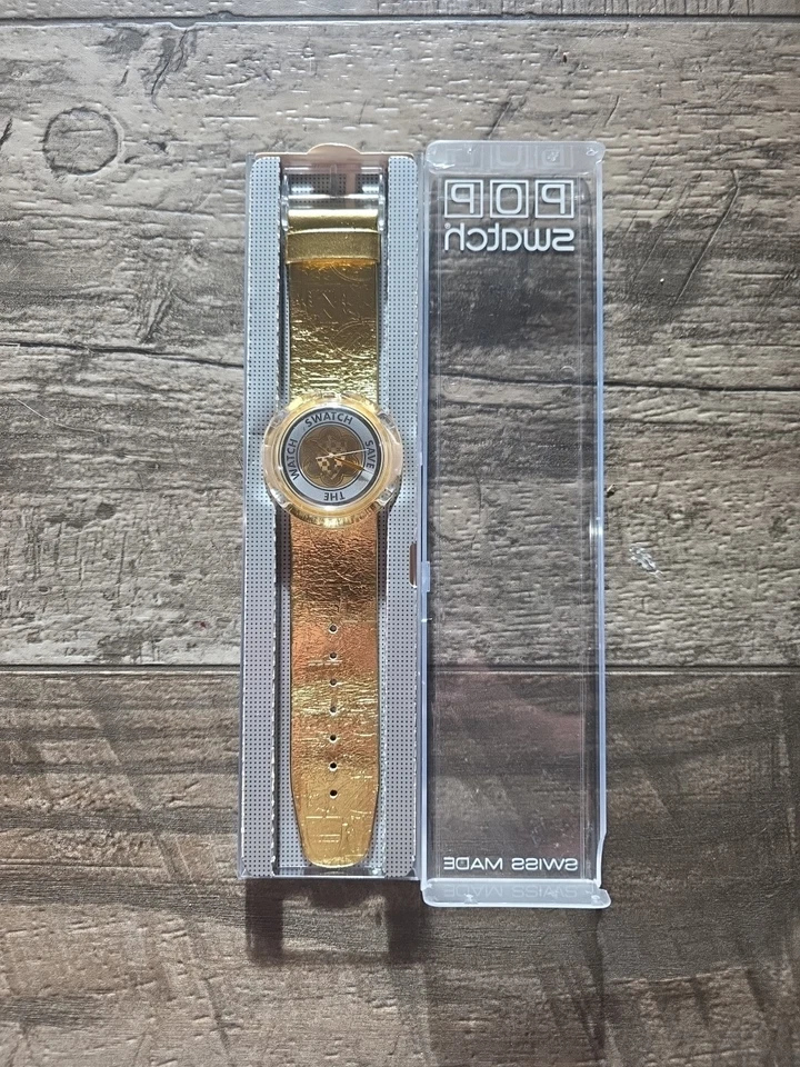 *COMO NUEVO RARO* 1992 POP SWATCH GUINEVERE 'Save The Watch' PWK169 Reloj Dorado DE COLECCIÓN Foto 2 de 4