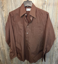 Vintage K-Mart Permanent Press L/S Button Shirt Men Size 16/34 Brown Made in USA
