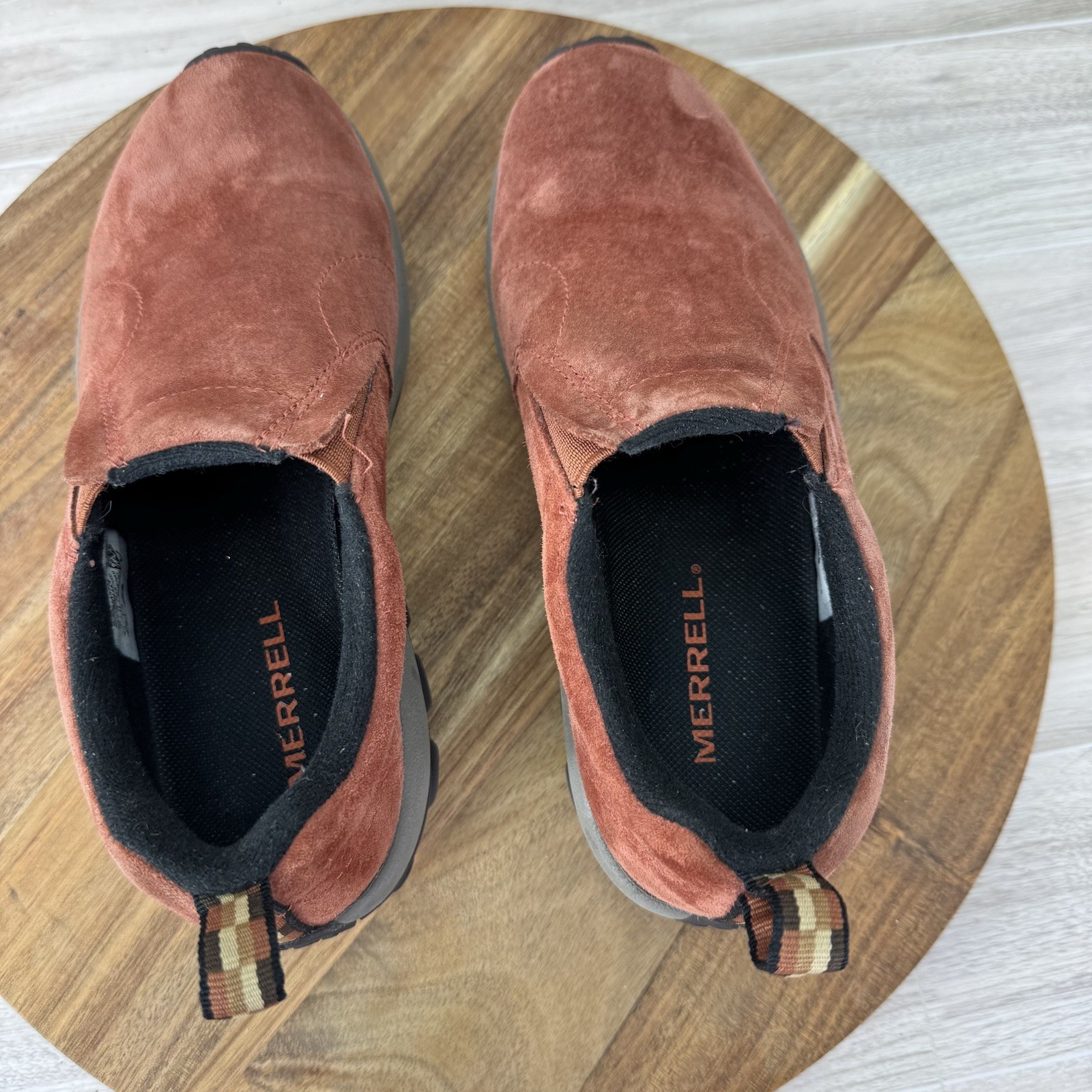 Scarpe comode Merrell Jungle Moc da donna taglia 7 scamosciate cannella slip on J02224 usate in ottime condizioni