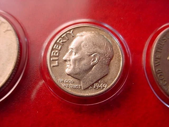 1949 PHILADELPHIA 5 COIN MINT SET WITH BU CENT--COINS 90% SILVER!!    #29 - Image 4 of 4