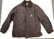 Carhartt Jacket Mens 2X Brown Duck Canvas Quilted Lined Corduroy Collar Zip Up