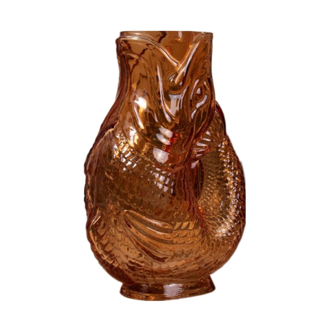 Glass Fish Flower Vase 24cm Amber Home Decor Ornament Aesthetic Coastal Display