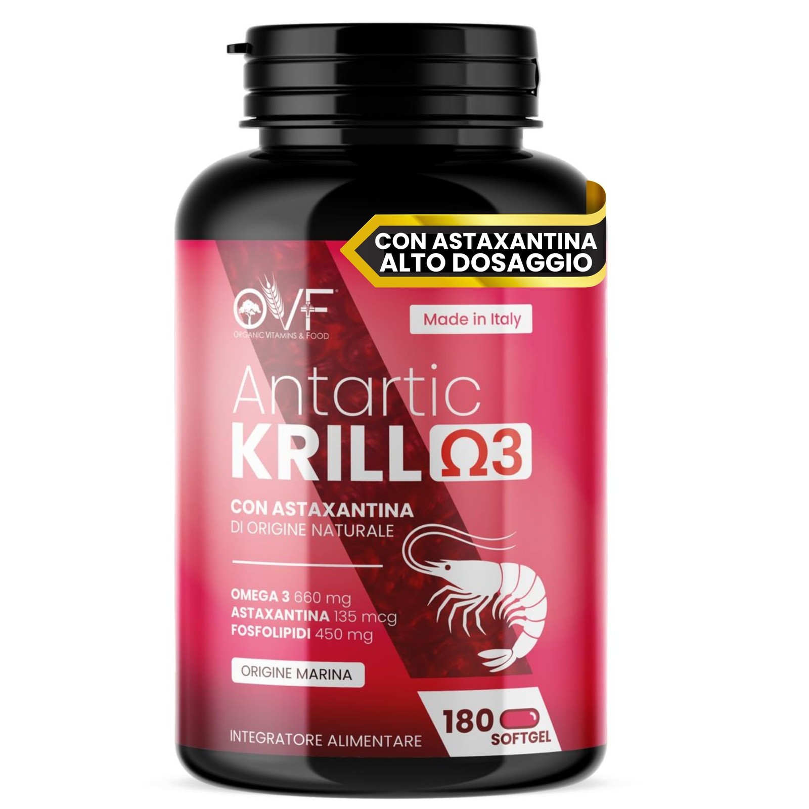 OVF Olio di Krill 180 Capsule Molli | Protezione Cuore e Vista Omega3