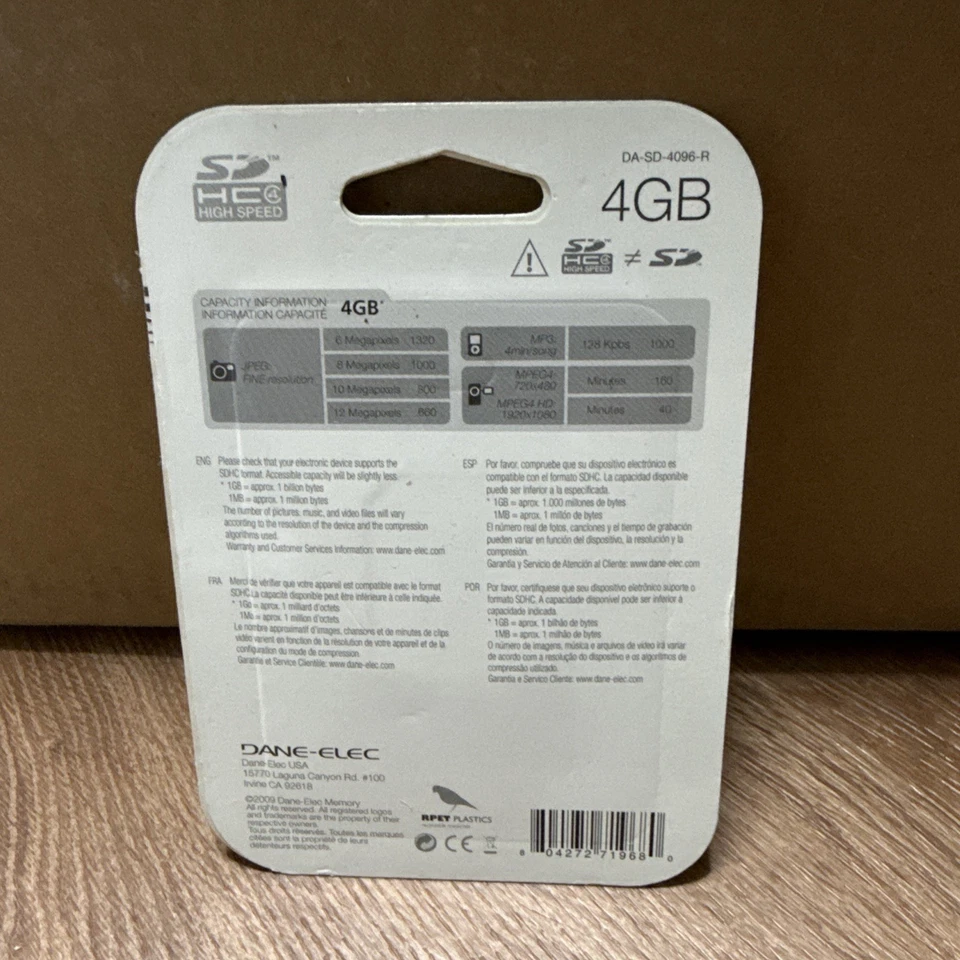 Dane-Elec 4 GB SD HC Class 4 Speed Memory Card NEW - Image 2 of 2