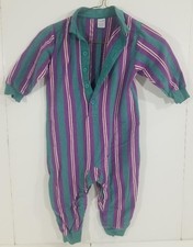 Vintage Lands  End Toddler Romper 3T Green Purple Stripe 90s