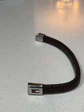 Men's Brown Leather Braided Bracelet 20cm Features The Tommy Hilfiger Flag