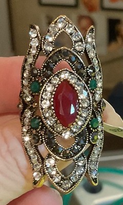 Egyptian Scarab Ornate Royal Statement Ring Red Marquise Sz 8.75 FREE SHIPPING