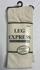 Leg Express Control Top Tights, Size C 1 PAIR, New Microfiber Creme Color