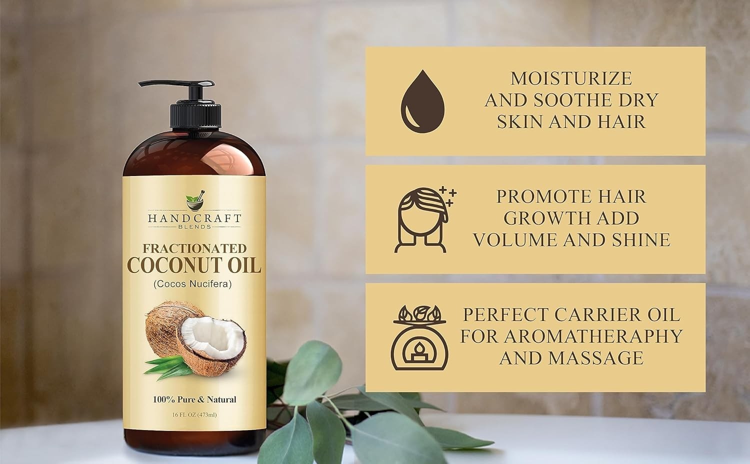 Handcraft Fractionated Coconut Oil 16oz 100% Pure Carrier Oil for Skin & Hair.