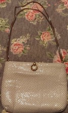 Vintage Whiting and Davis Taupe Metal Mesh Purse w/ Chain Strap DR