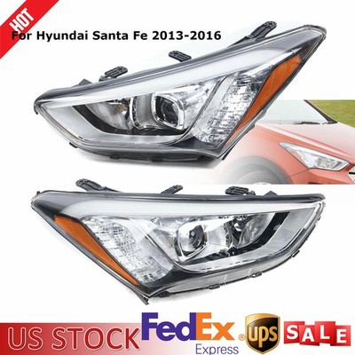 Headlight Set For 2013 2014 2015 2016 Hyundai Santa Fe Headlamps Left & Right