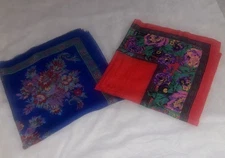 Lot Of 2 VTG FLORAL  UN BRANDED Square Scarves