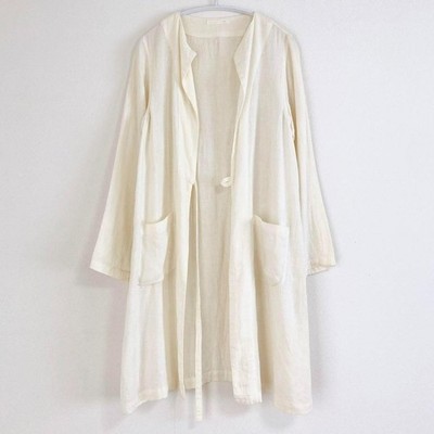 evam eva vie Linen 100% Long Robe Cardigan Natural Color F Japan Made