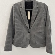NWT Banana Republic Womens Chracoal Gray Pinstripe Knit Blazer Size 2