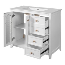 Solid Wood Bathroom Vanity 36'' with Overflow Protection, Three Drawers, Gold