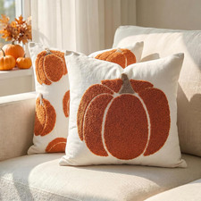 Fall Pumpkin Pillow Covers Set of 2, Caramel Orange Tufted 18X18