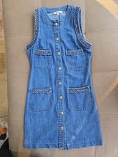 Ladies Denim Sleeveless Dress With Braided Accents On Pockets Size Small