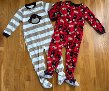 2-Carters Footed Fleece Pajamas Boys Size 4T Monkey Animals Brown/Red/White Zip
