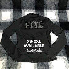 VS PINK BLACK RELAY FULL ZIP JACKET WITH BLING LOGO ON THE BACK SIZES XS-2XL