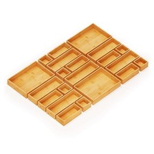 Bamboo Drawer Organizer Storage Boxes Set, Wood Tray Junk 21-Piece Natural