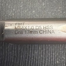 M18 x 1.0 D5 Flute Straight Flute Bottoming Hand Tap, HSS Thread 1 Drill 17 mm