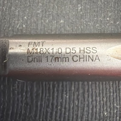 M18 x 1.0 D5 Flute Straight Flute Bottoming Hand Tap, HSS Thread 1 Drill 17 mm