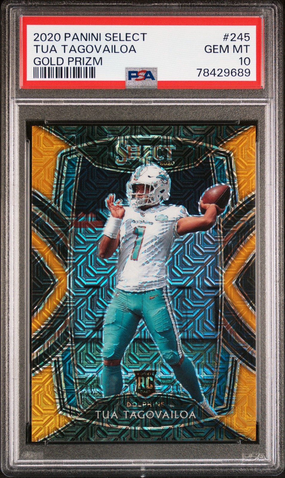 2020 PANINI SELECT GOLD PRIZM #245 TUA TAGOVAILOA ROOKIE RC 7/10 PSA 10