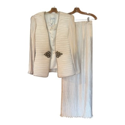 Vintage New George F. Couture NY Off White SZ 8 3 Piece Jacket Top Skirt As Is